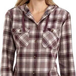 Carhartt Women's Flannel Plum Plaid Hooded Button-Up Shirt Jacket Cotton